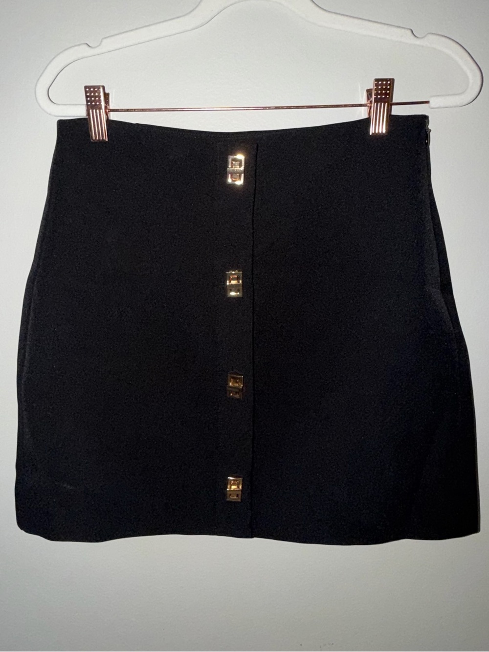 Commense Black Mini Skirt with Gold Button Accents